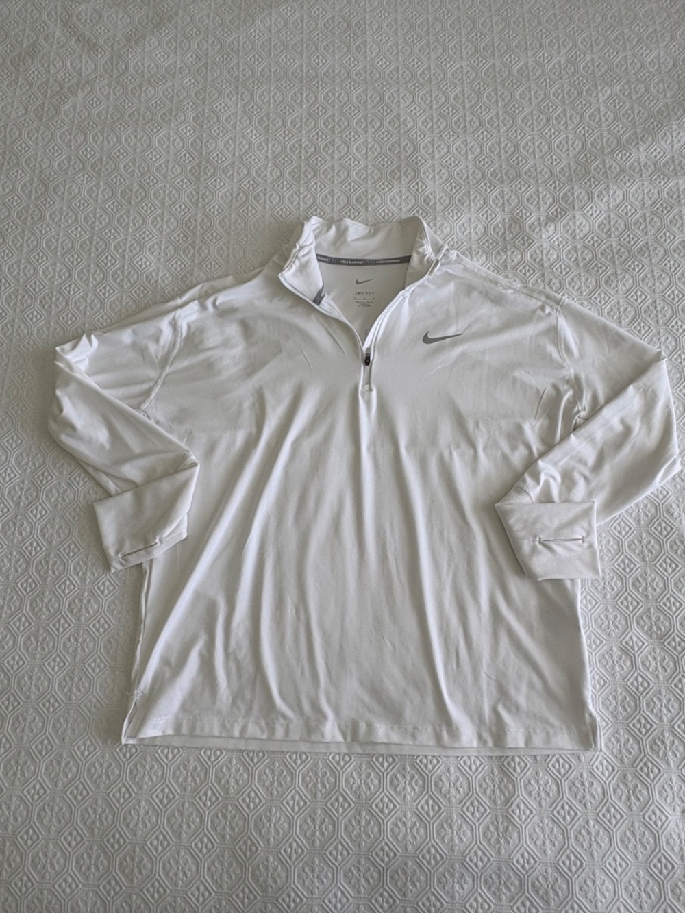 Nike Dri-FIT 1/4 Zip Running Top White Size L Thumbholes Like New